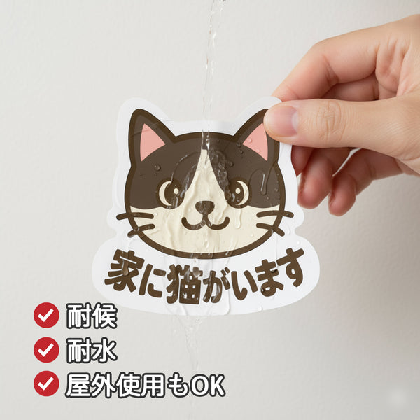推しネコ ハチワレ 家に猫がいます マグネットステッカー 耐候 耐水 9cm